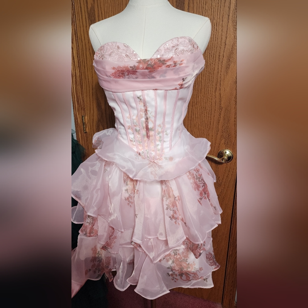 Pink Floral Strapless Dress